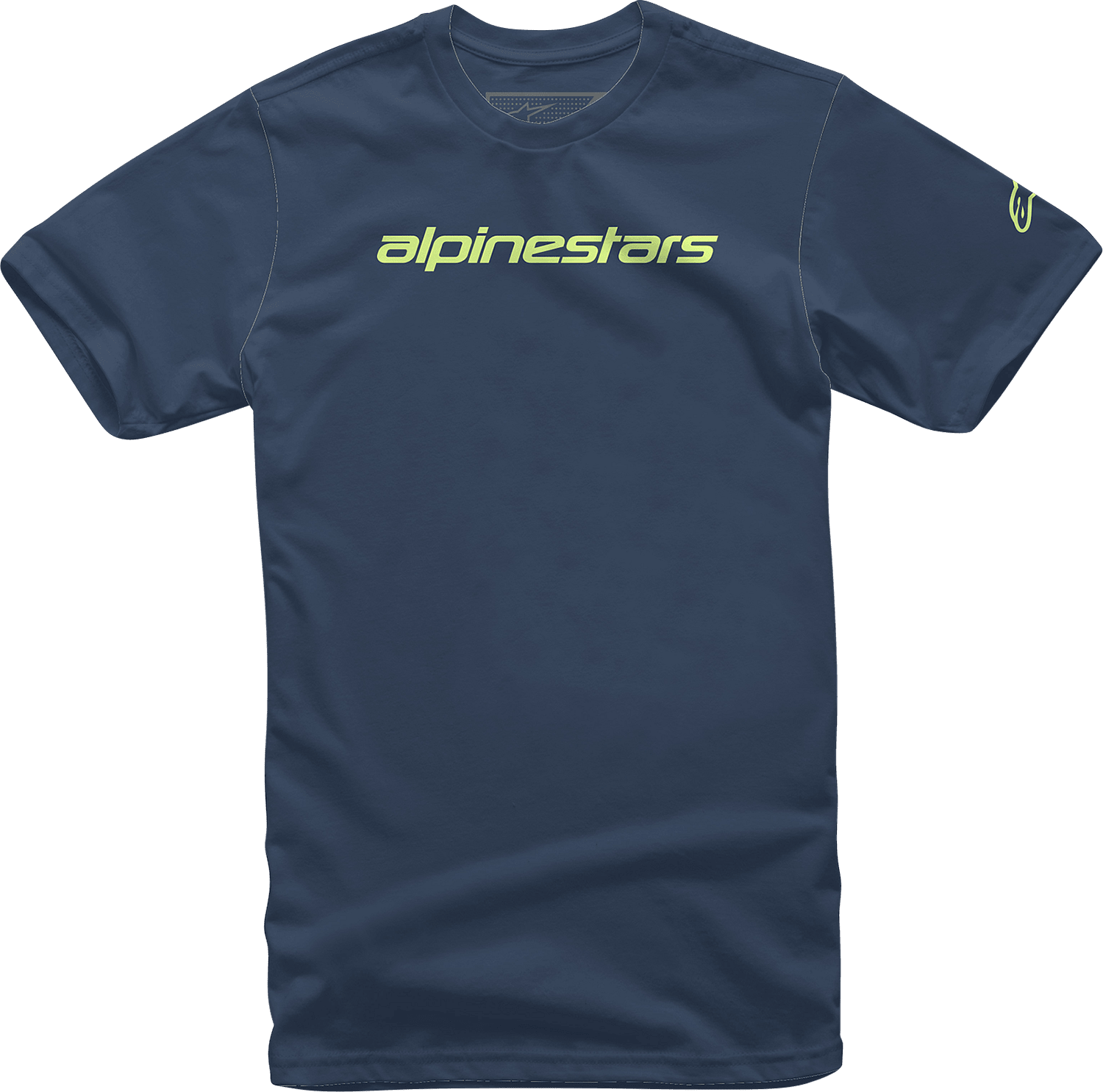 Alpinestars Linear Wordmark T-Shirt - Navy/Lime - 2XL, Part Number 12127202070362X - Kelly Motorsports