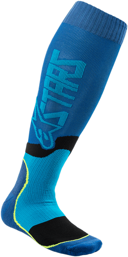 Alpinestars MX Plus-2 Socks - Medium Black and Cyan, Part Number 4701920-707-M - Kelly Motorsports