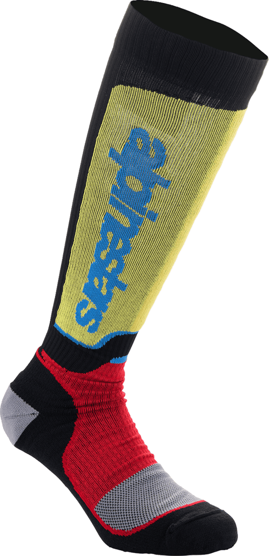 Alpinestars MX Plus Socks - Black/Red/Yellow/Blue - Large (Part No. 4702324-1212-L) - Kelly Motorsports