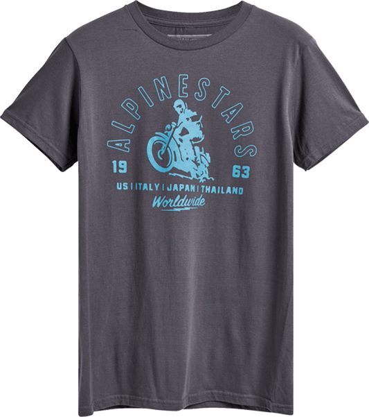 Alpinestars Sander T-Shirt Charcoal Medium - 100% Combed Ring Spun Cotton with Vintage Motorcycle Graphic - Kelly Motorsports