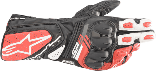 Alpinestars SP-8 V3 Motorcycle Gloves - Black, White & Bright Red, Small - Kelly Motorsports