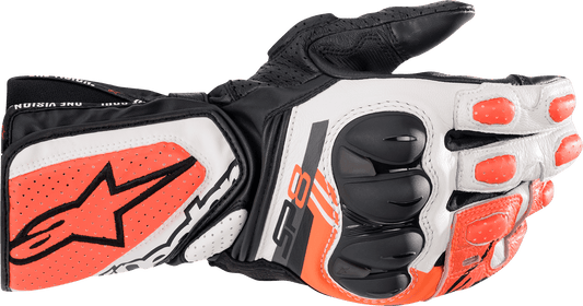 Alpinestars SP-8 V3 Motorcycle Gloves - Black, White & Fluo Red, Size XL - Kelly Motorsports