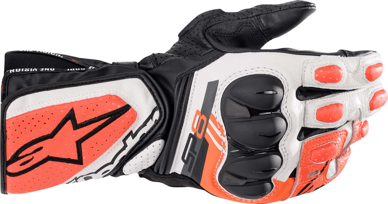 Alpinestars SP-8 V3 Motorcycle Gloves Black/White/Fluo Red Medium - Part 3558321-1231-M - Kelly Motorsports
