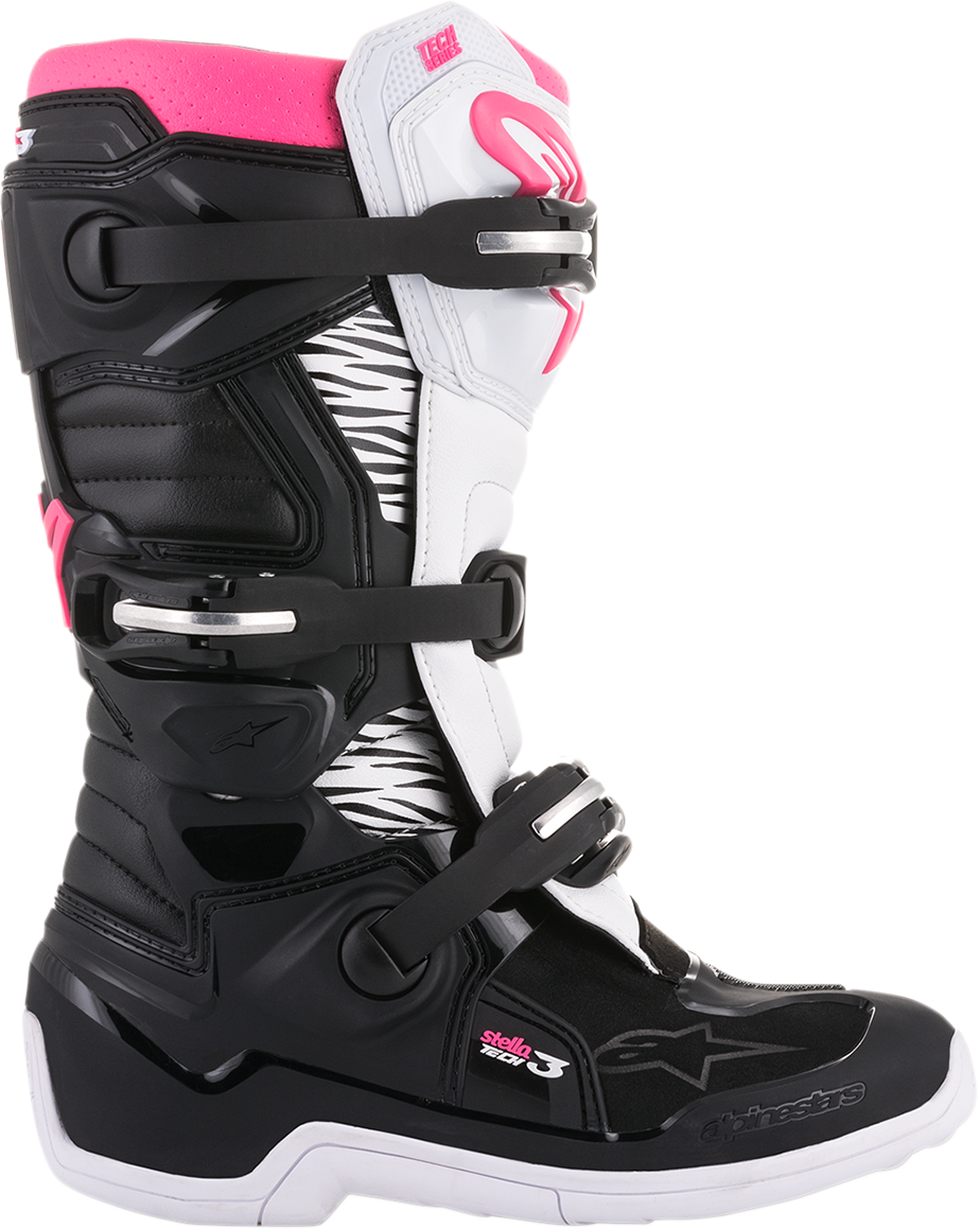 Alpinestars Stella Tech 3 Women’s Motorcycle Boots - Black, White & Pink, US 7 / EU 38 - Kelly Motorsports