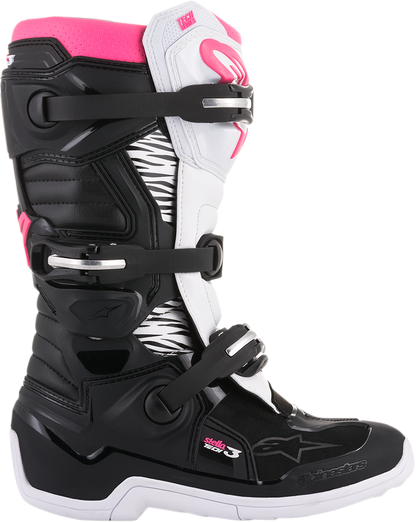 Alpinestars Stella Tech 3 Women’s Motorcycle Boots - Black, White & Pink, US 7 / EU 38 - Kelly Motorsports