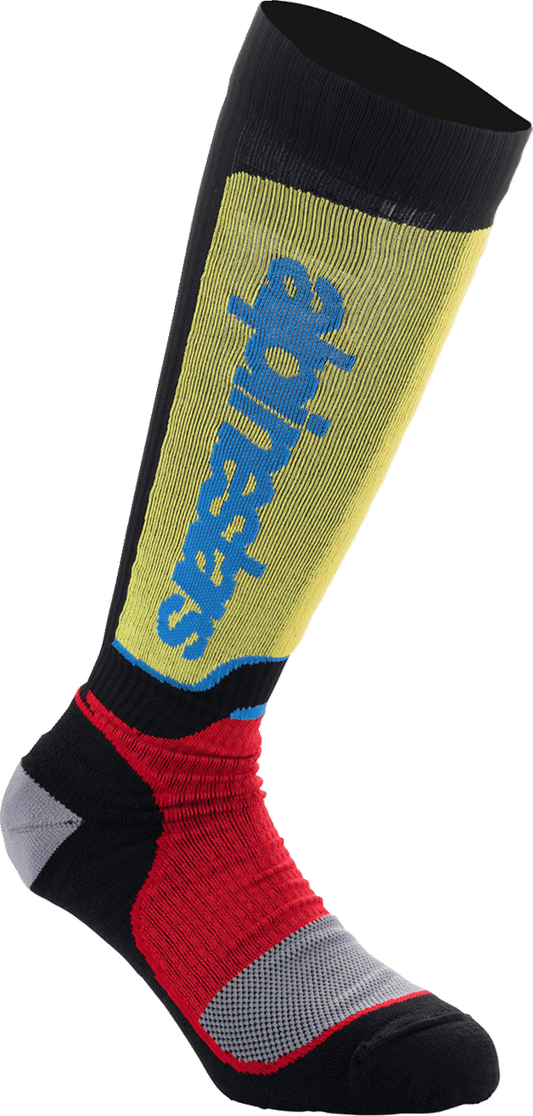 Alpinestars Youth MX Plus Socks - Black/Red/Yellow/Blue, Medium/Large - Part Number 4742324-1212-ML - Kelly Motorsports