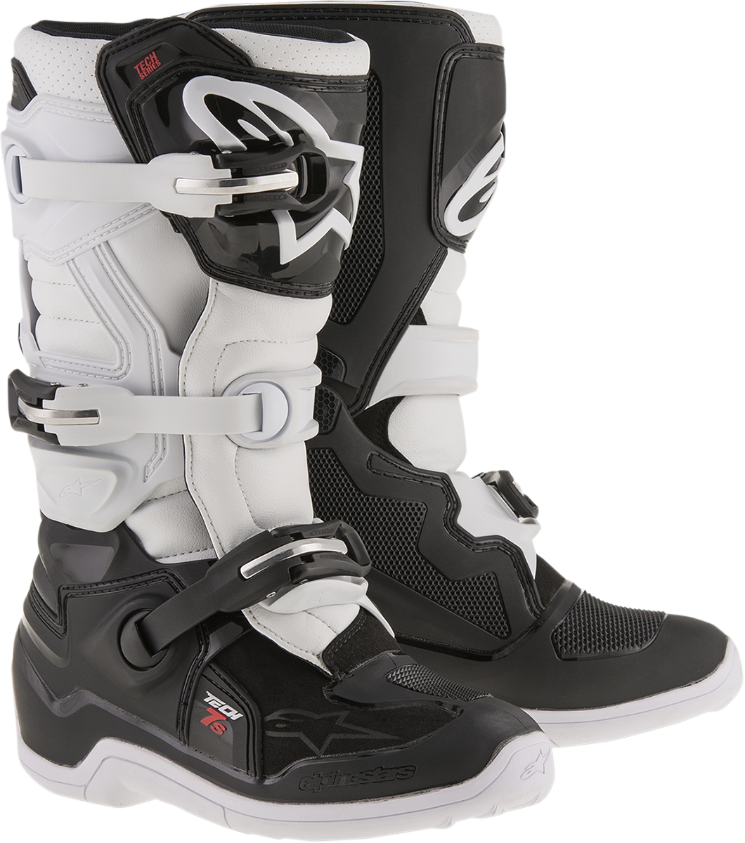 Alpinestars Youth Tech 7S Boots Black/White US 8 / EU 42 - Durable Junior Motocross Gear - Kelly Motorsports