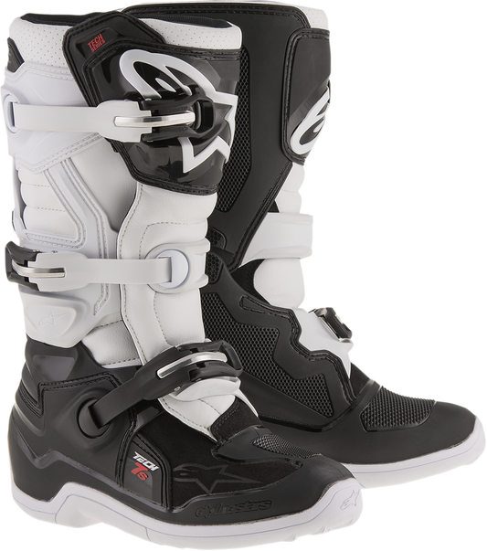 Alpinestars Youth Tech 7S Boots Black/White US 8 / EU 42 - Durable Junior Motocross Gear - Kelly Motorsports