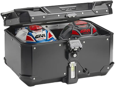 GIVI Outback Evo Smart Top Case 58L Black - Secure Aluminum Motorcycle Storage with Adjustable Lid System