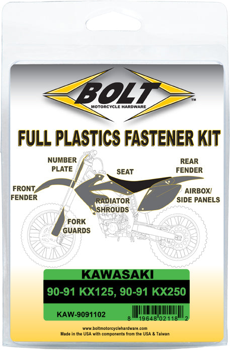 Bolt Full Plastic Fastener Kit for Kawasaki KX250 and KX125 (1990-1991)