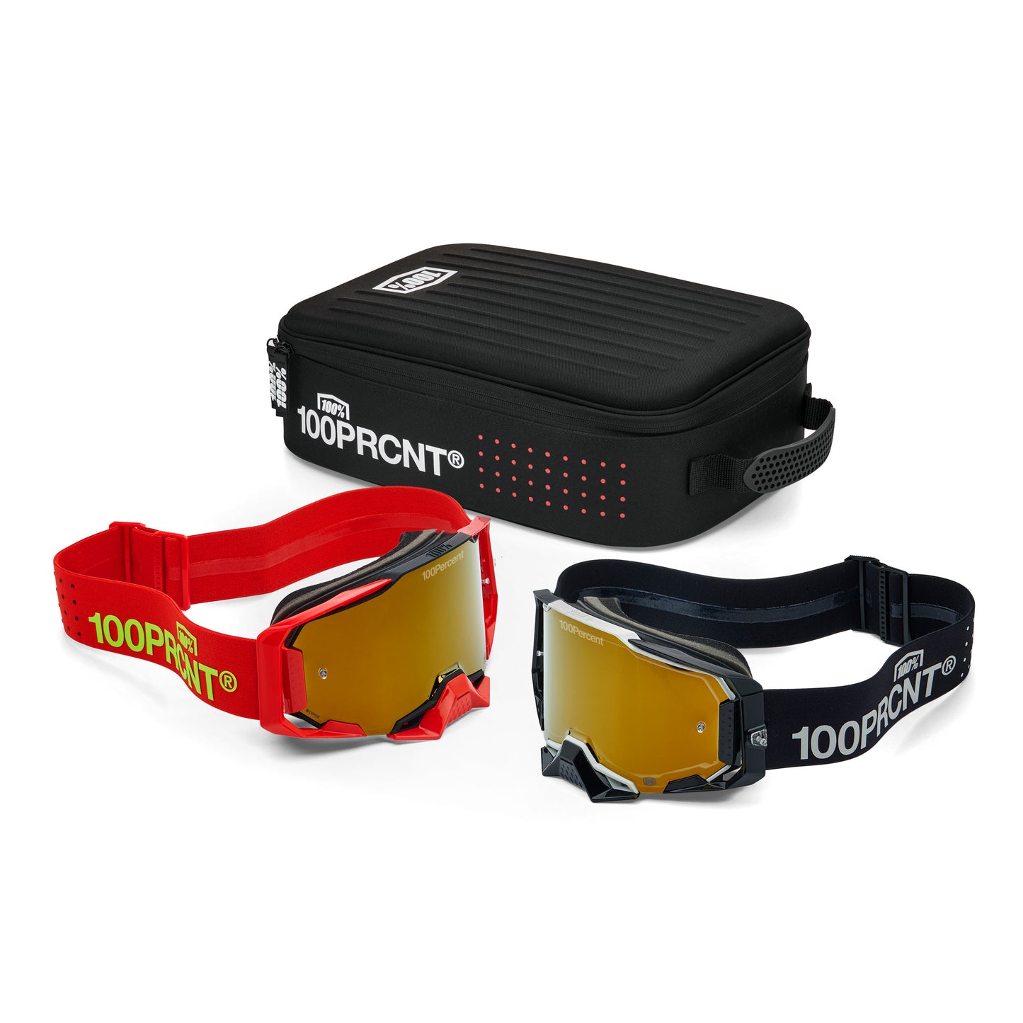 100 Percent Dual Armega Racer Pro Pack Black/Red with True Gold Mirror Lens