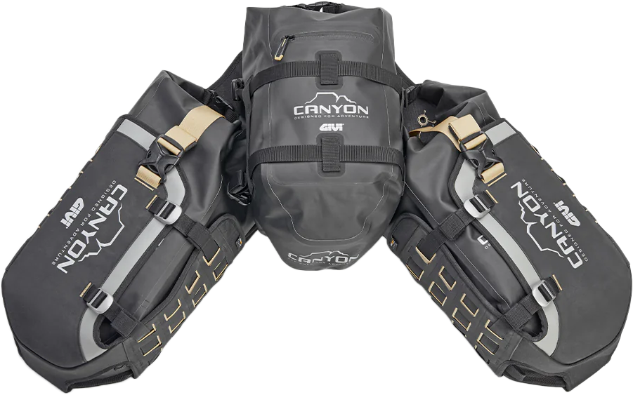 GIVI Canyon Adventure Modular Base with 2x 16L and 1x 12L Bags – Durable Waterproof Motorcycle Storage System