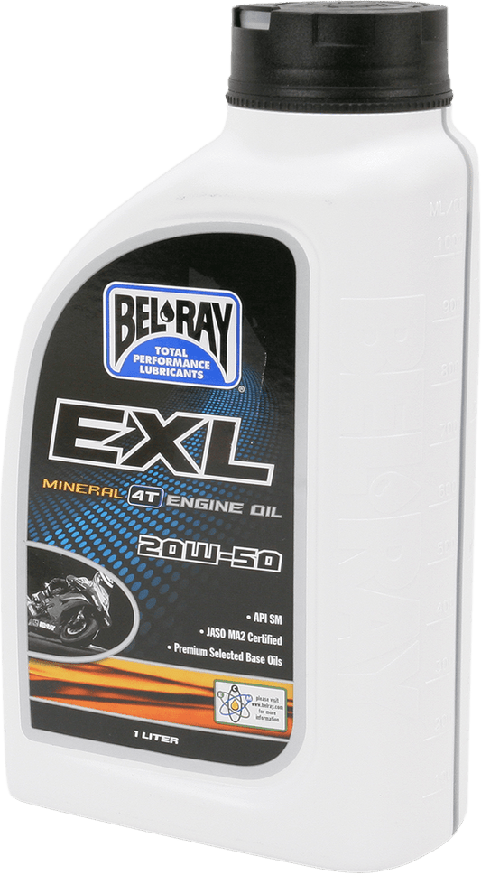 BEL-RAY EXL 4T Mineral Oil 20W-50 - 1L - Part Number 99100-B1LW - Kelly Motorsports