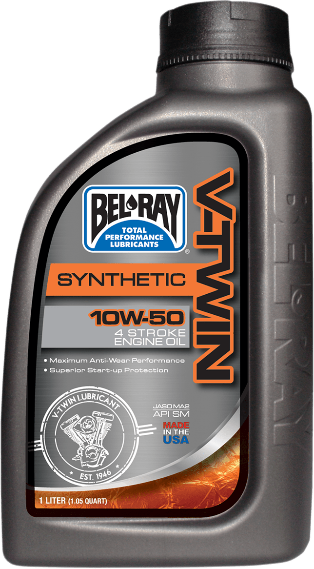 BEL-RAY V-Twin Synthetic Oil 10W-50 (Part #96915-BT1) – 1 Quart for Harley Davidson Twin Cam & M8 Engines - Kelly Motorsports