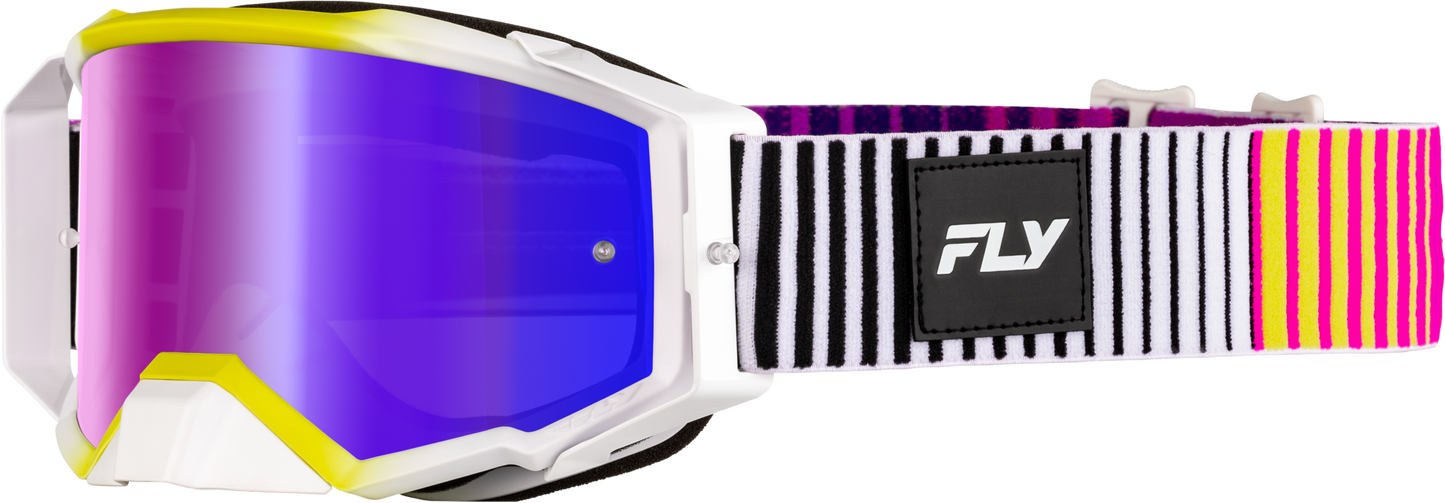 Fly Racing Zone Elite Goggle Pink/Yellow/Purple with Iridescent Red Mirror and Smoke Lens