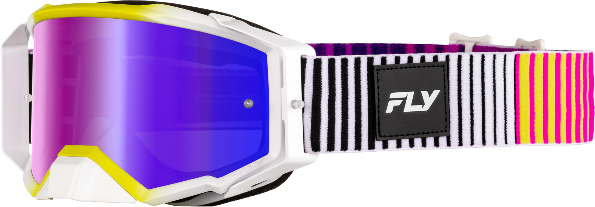 Fly Racing Zone Elite Goggle Pink/Yellow/Purple with Iridescent Red Mirror and Smoke Lens