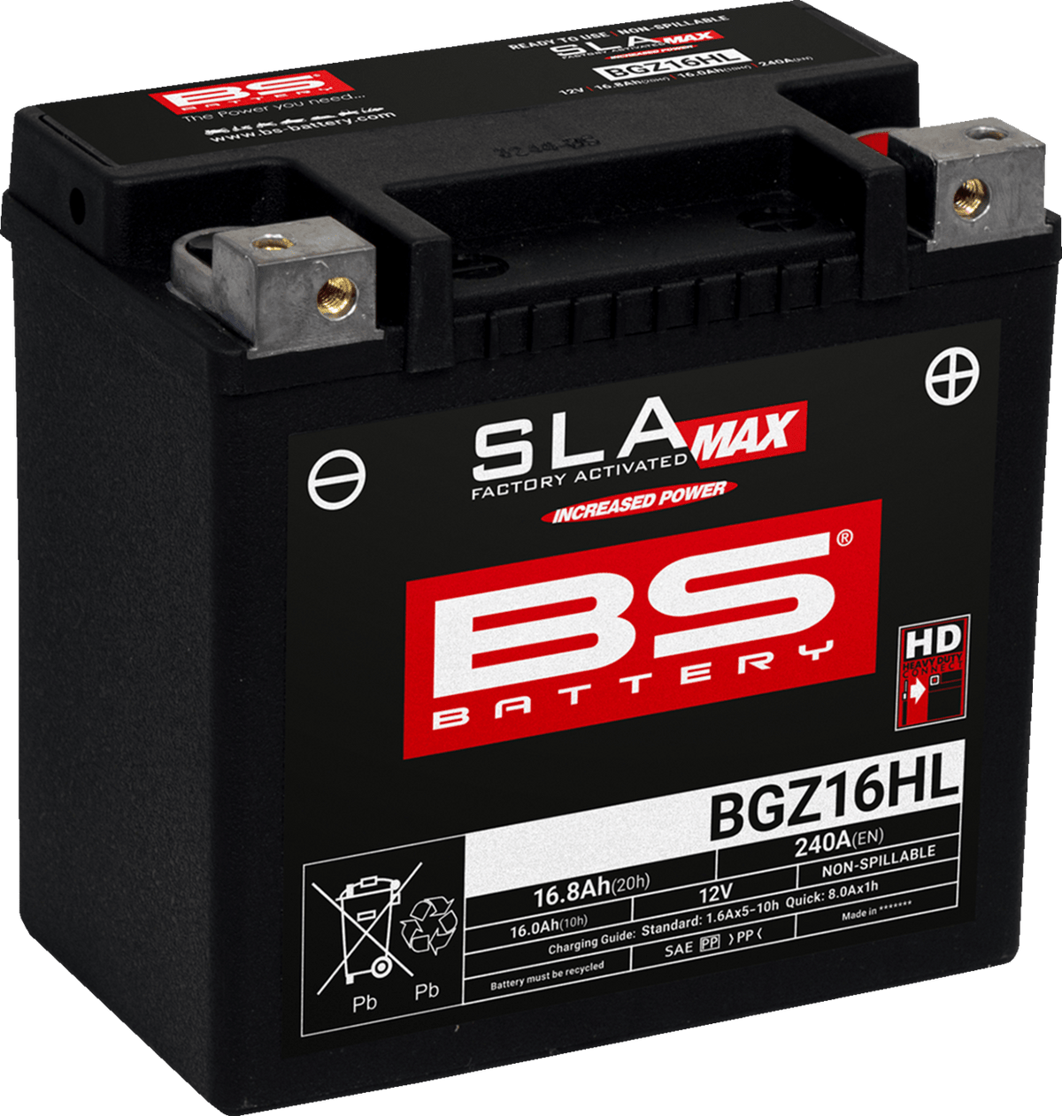 BS BATTERY BGZ16HL (GYZ) 300932 Maintenance-Free Sealed AGM Battery - Kelly Motorsports