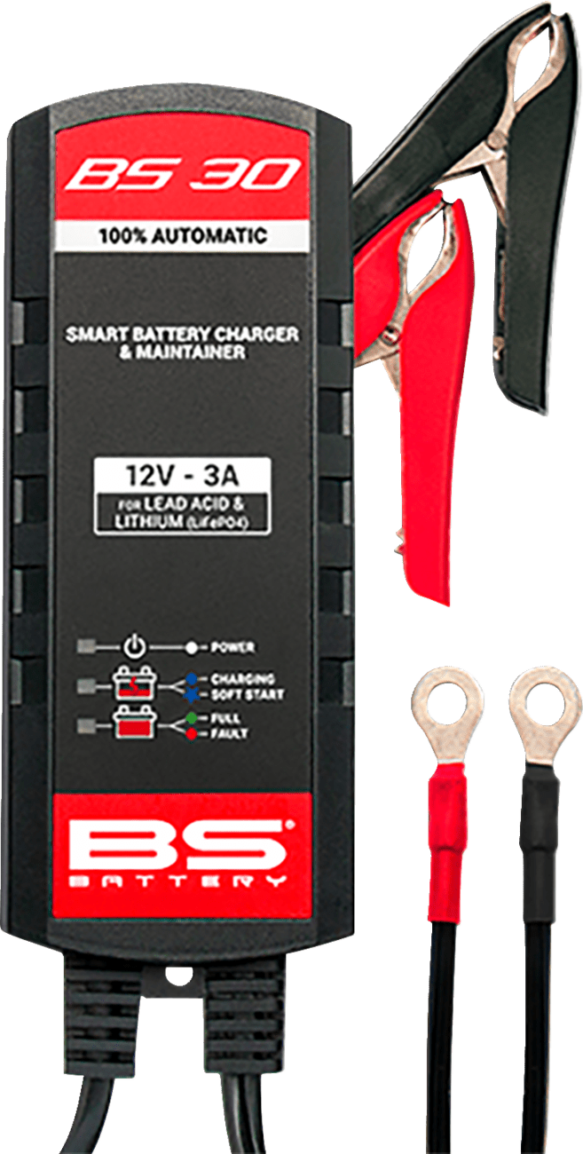 BS Battery BS 30 Battery Charger and Maintainer - 12V, 3A for Lead Acid and Lithium Batteries - Kelly Motorsports