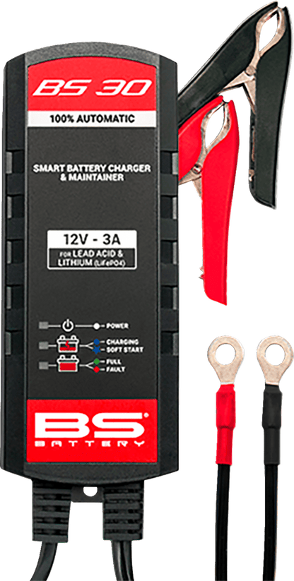 BS Battery BS 30 Battery Charger and Maintainer - 12V, 3A for Lead Acid and Lithium Batteries - Kelly Motorsports