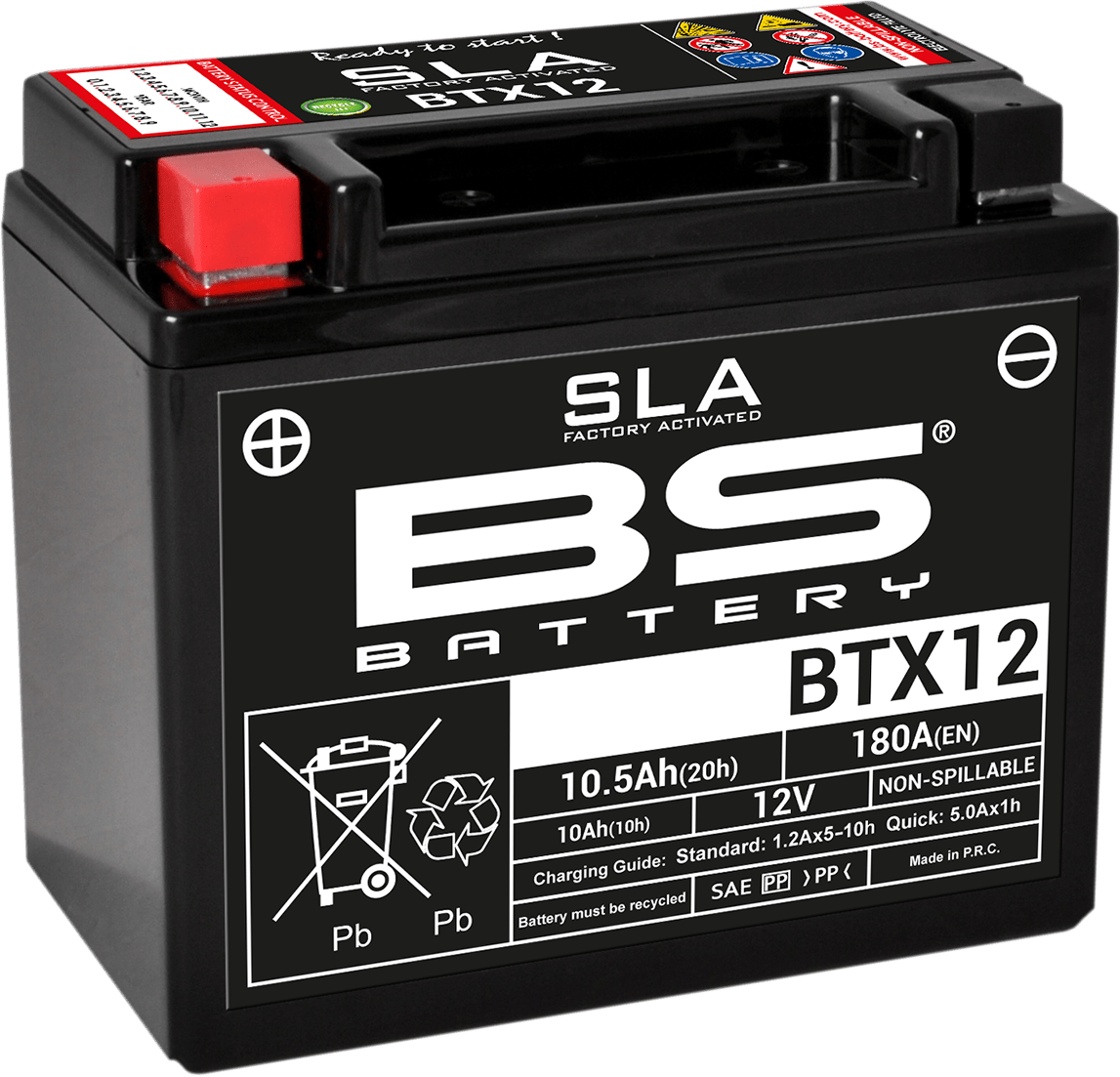 BS BATTERY BTX12 (YTX) 300680 Absorbed Glass Mat AGM Motorcycle Battery - Kelly Motorsports