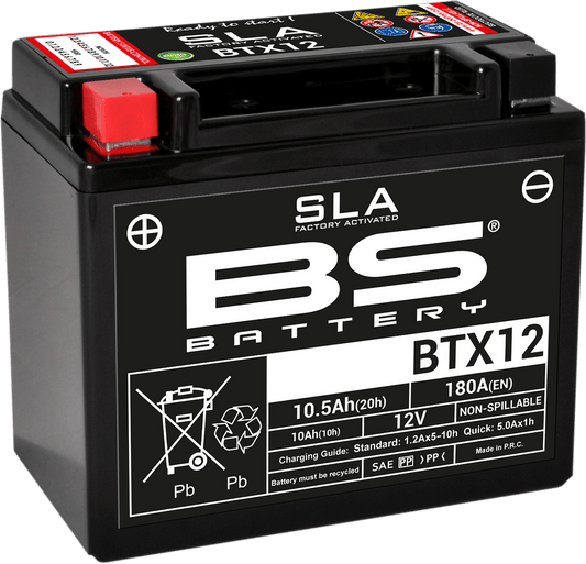BS BATTERY BTX12 (YTX) 300680 Absorbed Glass Mat AGM Motorcycle Battery - Kelly Motorsports