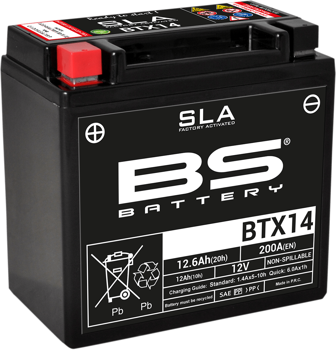 BS BATTERY BTX14 (YTX) 300681 Absorbed Glass Mat (AGM) Maintenance-Free Motorcycle Battery - Kelly Motorsports