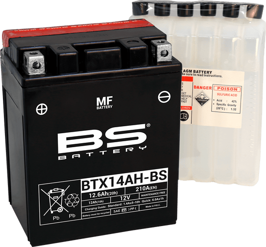 BS Battery BTX14AH-BS (YTX) 300606 Maintenance-Free Sealed Lead-Acid Battery - Kelly Motorsports