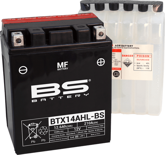 BS Battery BTX14AHL-BS (YTX) 300607 Maintenance-Free Sealed Lead Acid Battery - Kelly Motorsports