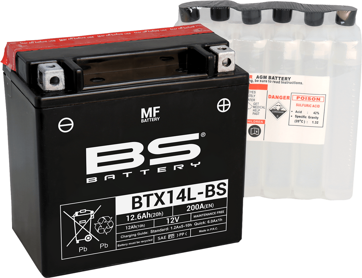 BS Battery BTX14L-BS (YTX) 300605 Maintenance-Free Sealed Motorcycle Battery - Kelly Motorsports