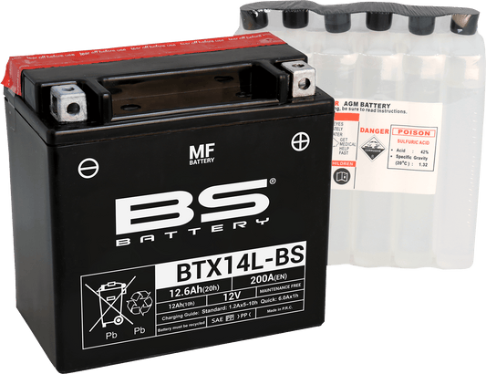 BS Battery BTX14L-BS (YTX) 300605 Maintenance-Free Sealed Motorcycle Battery - Kelly Motorsports