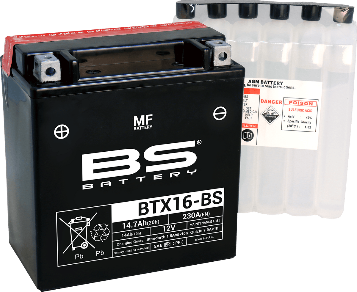 BS Battery BTX16-BS (YTX) 300609 Maintenance-Free Sealed Lead-Acid Battery - Kelly Motorsports