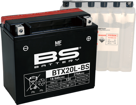 BS Battery BTX20L-BS (YTX) 300610 Maintenance-Free Sealed Lead-Acid Motorcycle Battery - Kelly Motorsports