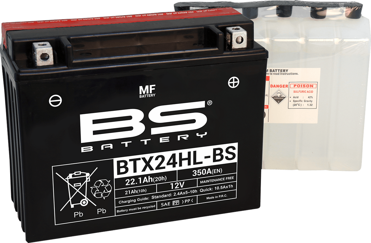 BS BATTERY BTX24HL-BS (YTX) 300630 Maintenance-Free AGM Motorcycle Battery - Kelly Motorsports