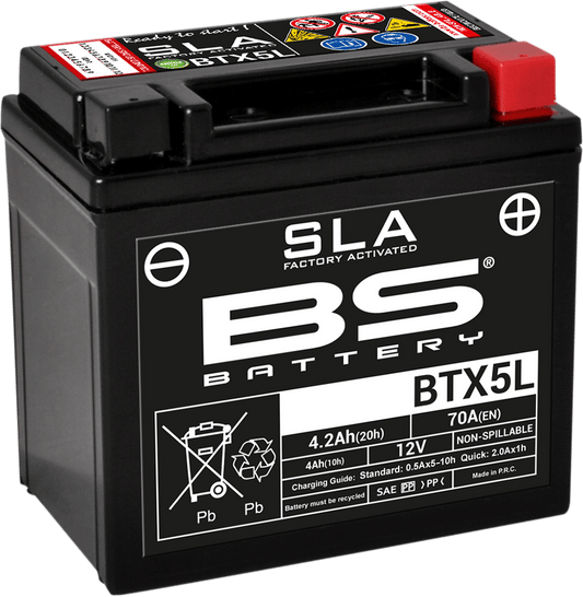 BS Battery BTX5L (YTX) 300670 Absorbed Glass Mat (AGM) Motorcycle Battery - Kelly Motorsports