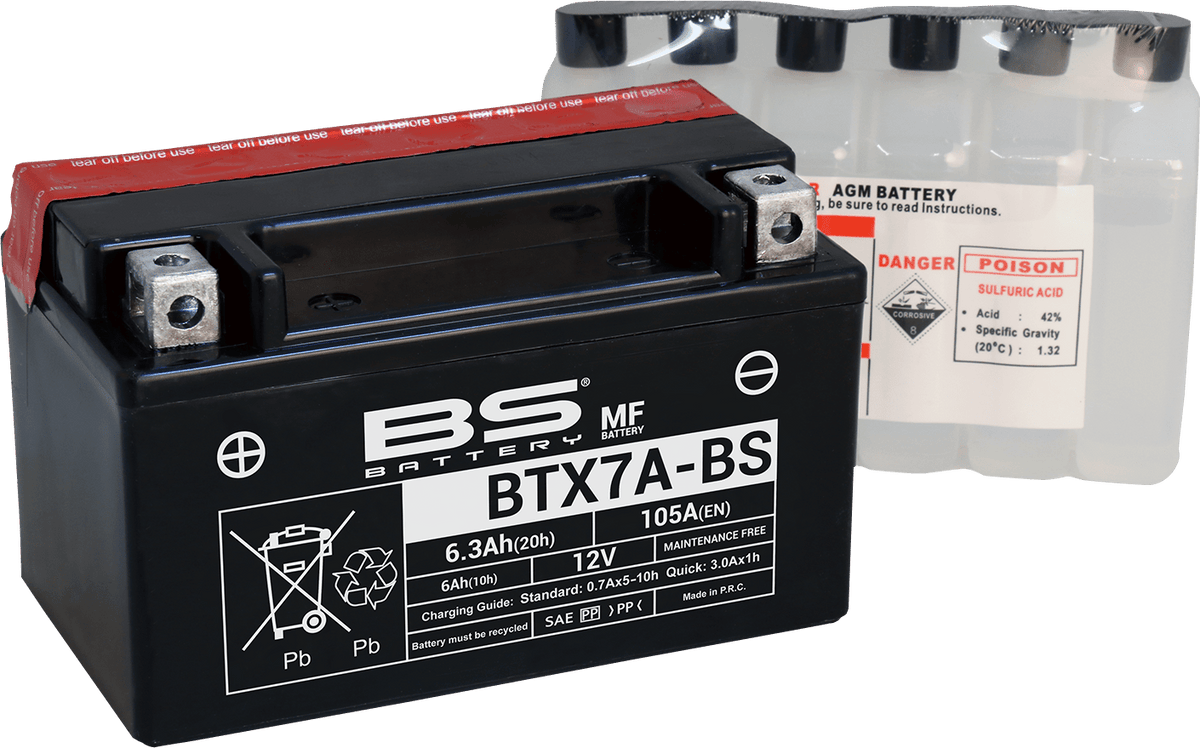BS Battery BTX7A-BS (YTX) 300619 Maintenance-Free Motorcycle Battery - Kelly Motorsports