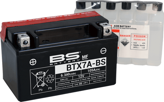 BS Battery BTX7A-BS (YTX) 300619 Maintenance-Free Motorcycle Battery - Kelly Motorsports
