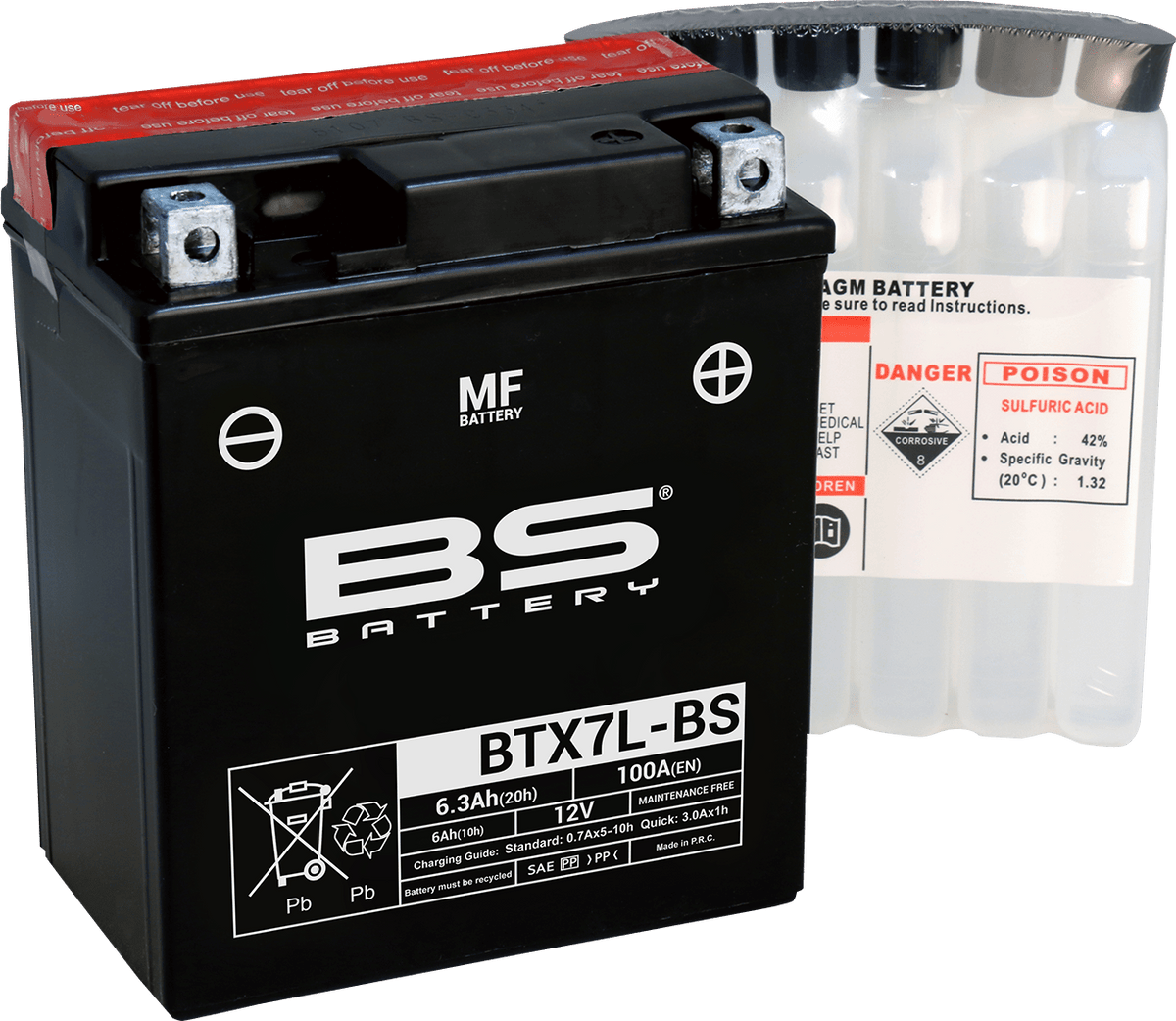 BS Battery BTX7L-BS (YTX) Maintenance-Free Sealed Lead Acid Battery - Model 300620 - Kelly Motorsports