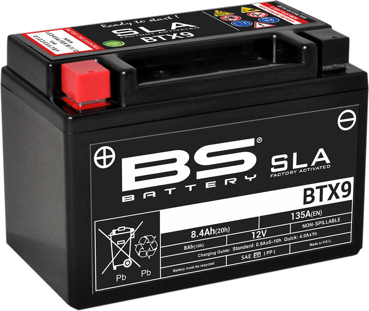 BS BATTERY BTX9 (YTX) 300674 Absorbed Glass Mat (AGM) Motorcycle Battery - Kelly Motorsports