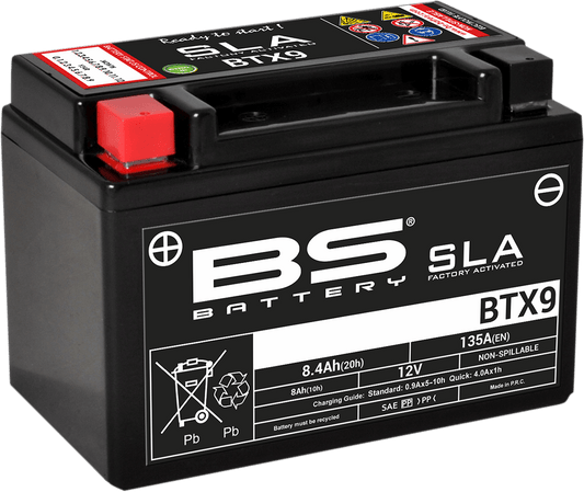 BS BATTERY BTX9 (YTX) 300674 Absorbed Glass Mat (AGM) Motorcycle Battery - Kelly Motorsports