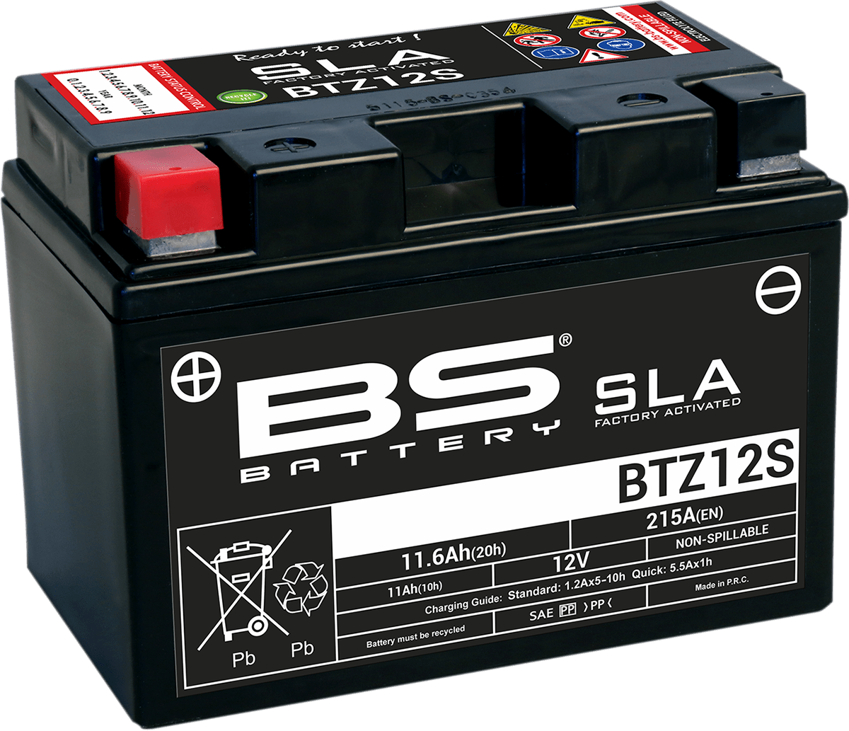 BS BATTERY BTZ12S (YTZ) 300637-1 AGM Motorcycle Battery - Spillproof, Maintenance-Free, Multi-Position Mounting - Kelly Motorsports
