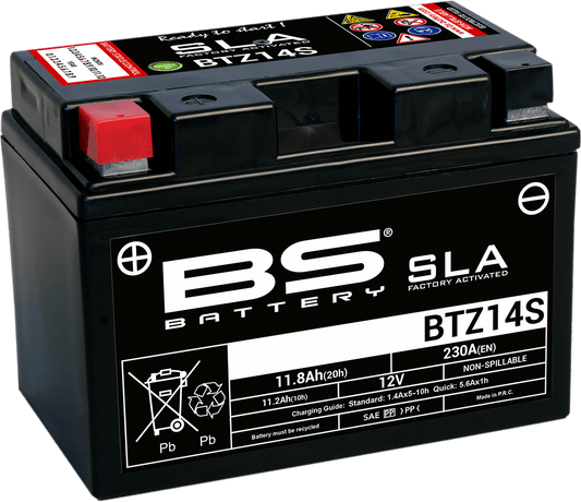 BS BATTERY BTZ14S (YTZ) 300638-1 AGM Motorcycle Battery with Spillproof Design - Kelly Motorsports