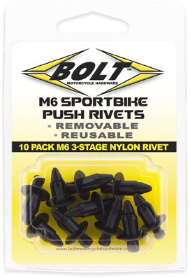 BOLT M6 Three Stage Push Rivet Kit - 10-Pack