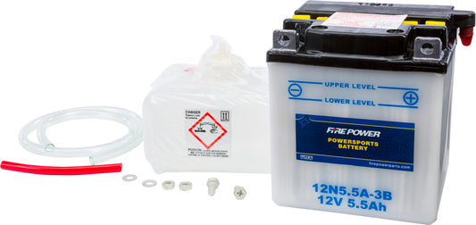 Fire Power 12N5.5A-3B Motorcycle Battery with Acid - 12 Volt for Yamaha RD Series