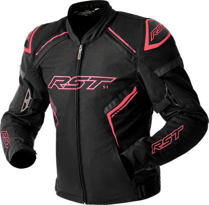 RST Women's S1 D3o Textile Jacket Black and Fluorescent Pink, Size XS