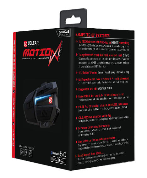 Uclear Motion Infinity Single by UCLEAR – Advanced Motorcycle Helmet Communications System with 1.2 Km Range