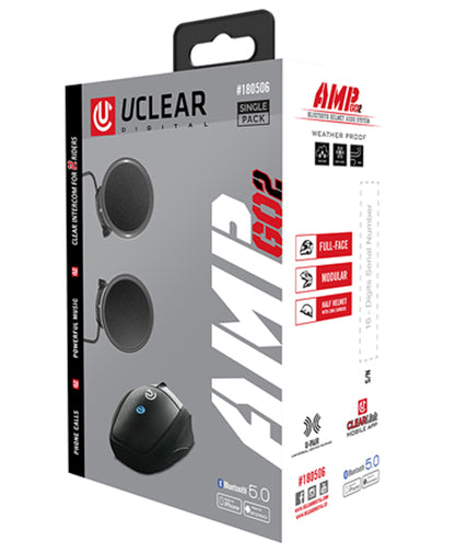 UCLEAR Amp Go2 Bluetooth Helmet Audio System - Single & Dual Rider Intercom with Noise Cancellation