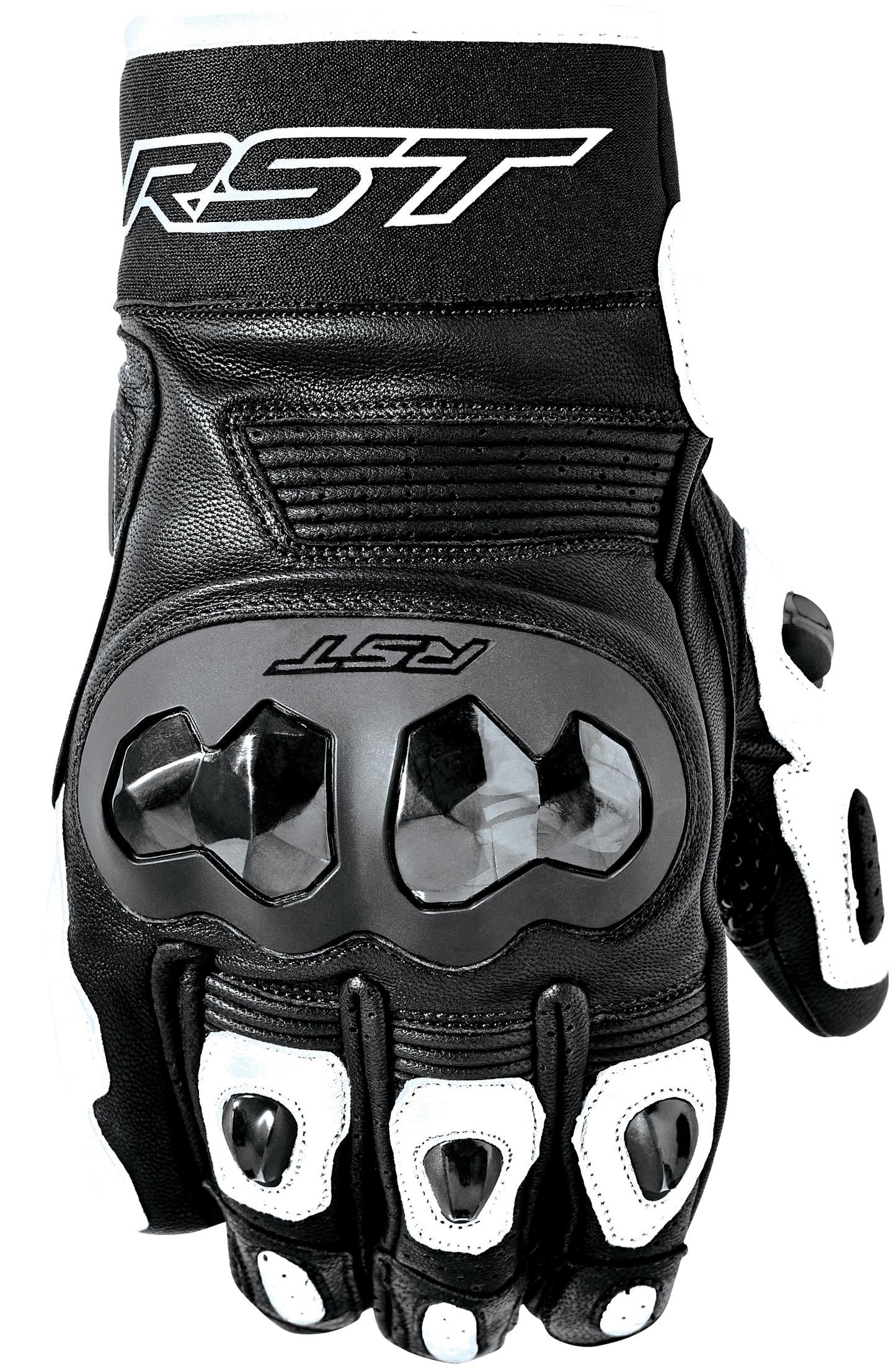 RST Freestyle 3 D3O Leather Motorcycle Gloves - Level 1 KP Certified, Black/White, Large