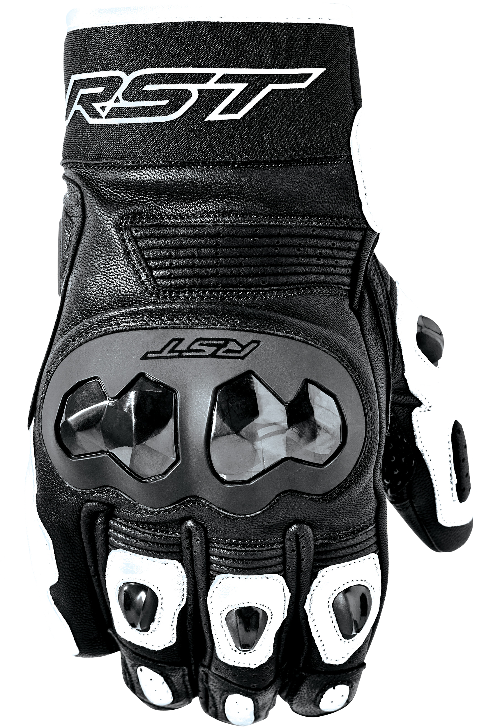 RST Freestyle 3 D3O Leather Motorcycle Gloves - Level 1 KP Certified, Black/White, Large