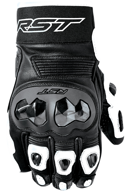 RST Freestyle 3 D3O Leather Motorcycle Gloves Black/White - Size XS