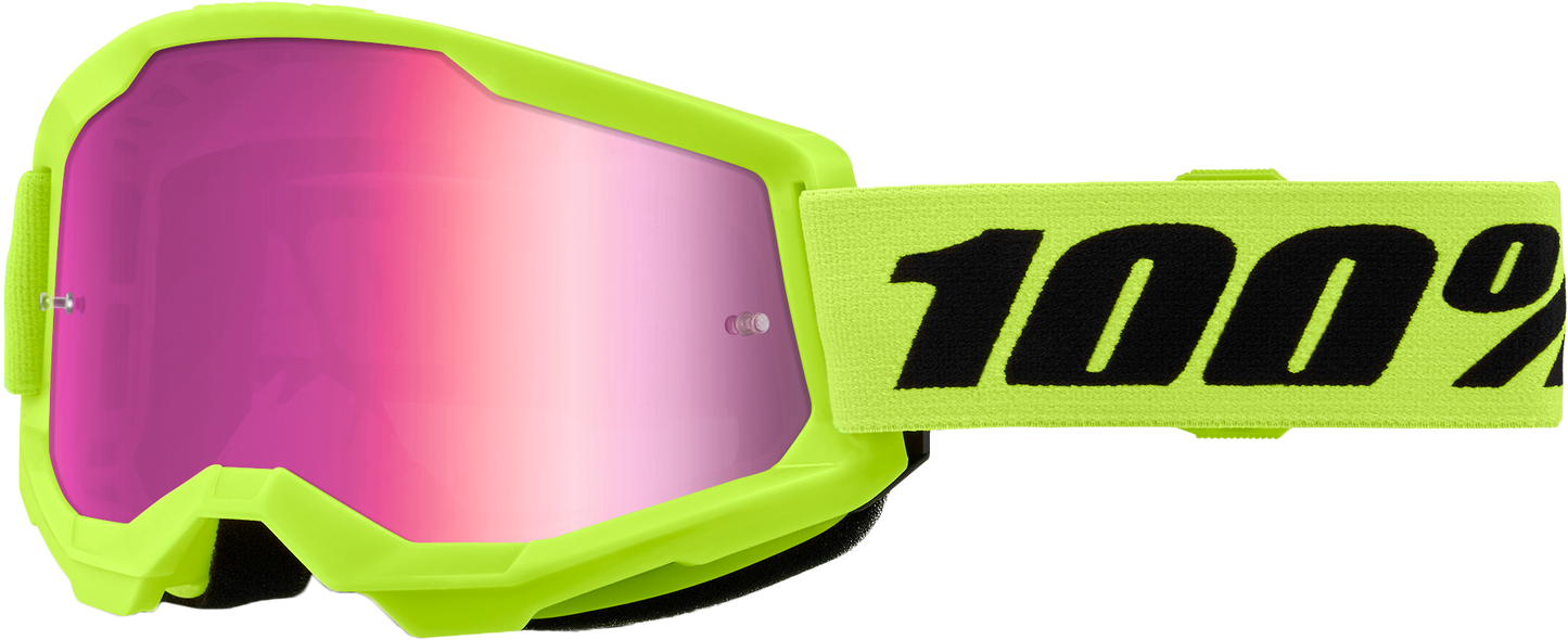 100-Percent Strata 2 Goggle Neon Yellow Mirror Pink Lens – High-Performance Riding Eye Protection
